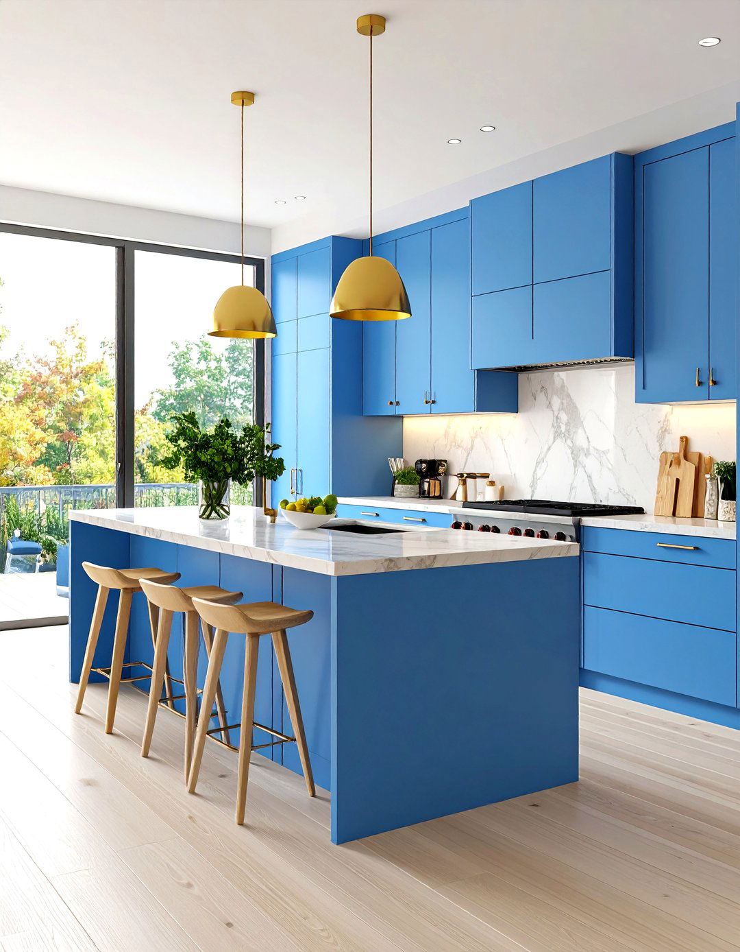 Light Wood Floor Kitchen with Waterfall Edge Island - 20 Light Wood Floor Kitchen Ideas
