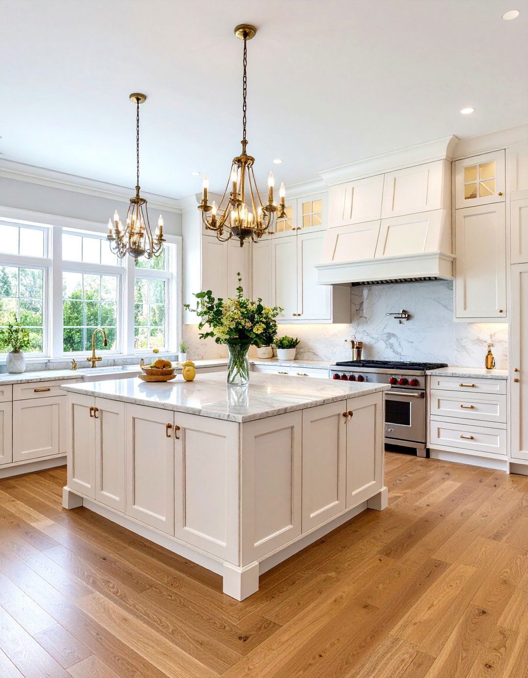Light Wood Floor Traditional Kitchen with White Cabinetry - 20 Light Wood Floor Kitchen Ideas