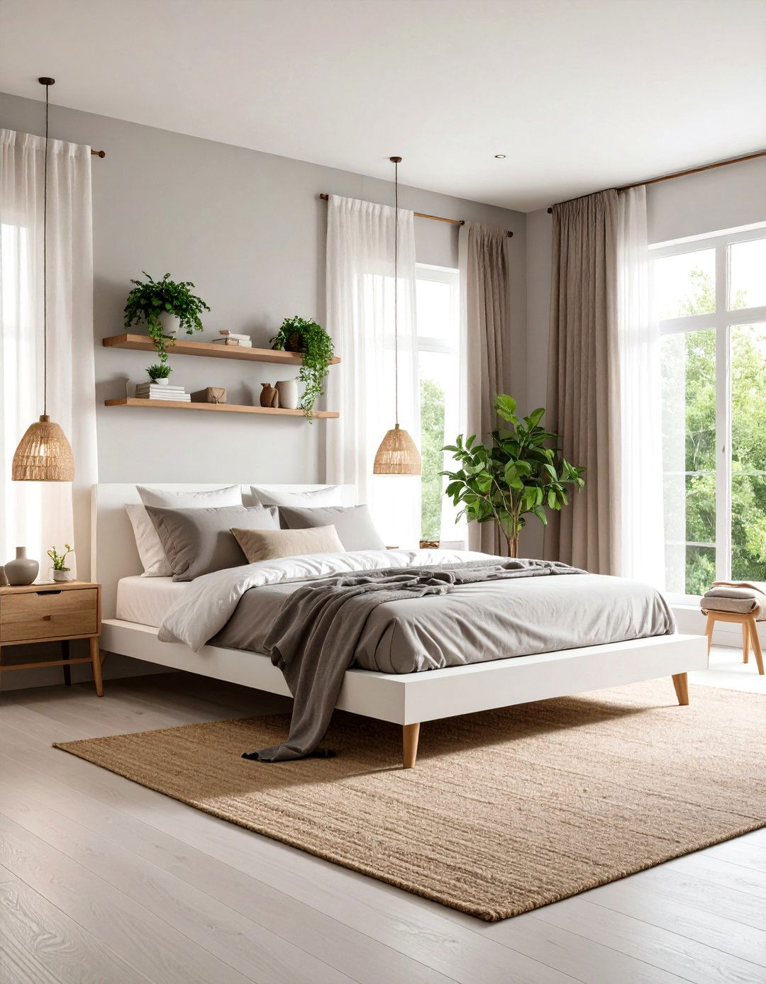Light and Airy Grey and White Bedroom with Sheer Curtains - 20 Grey and White Bedroom Ideas