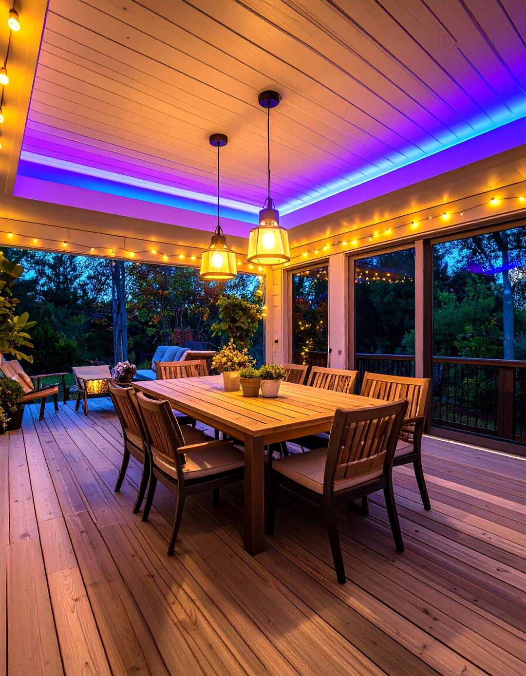 Lighting Feature Continuity Between Sunroom and Deck - 20 Sunroom and Deck Combo Ideas