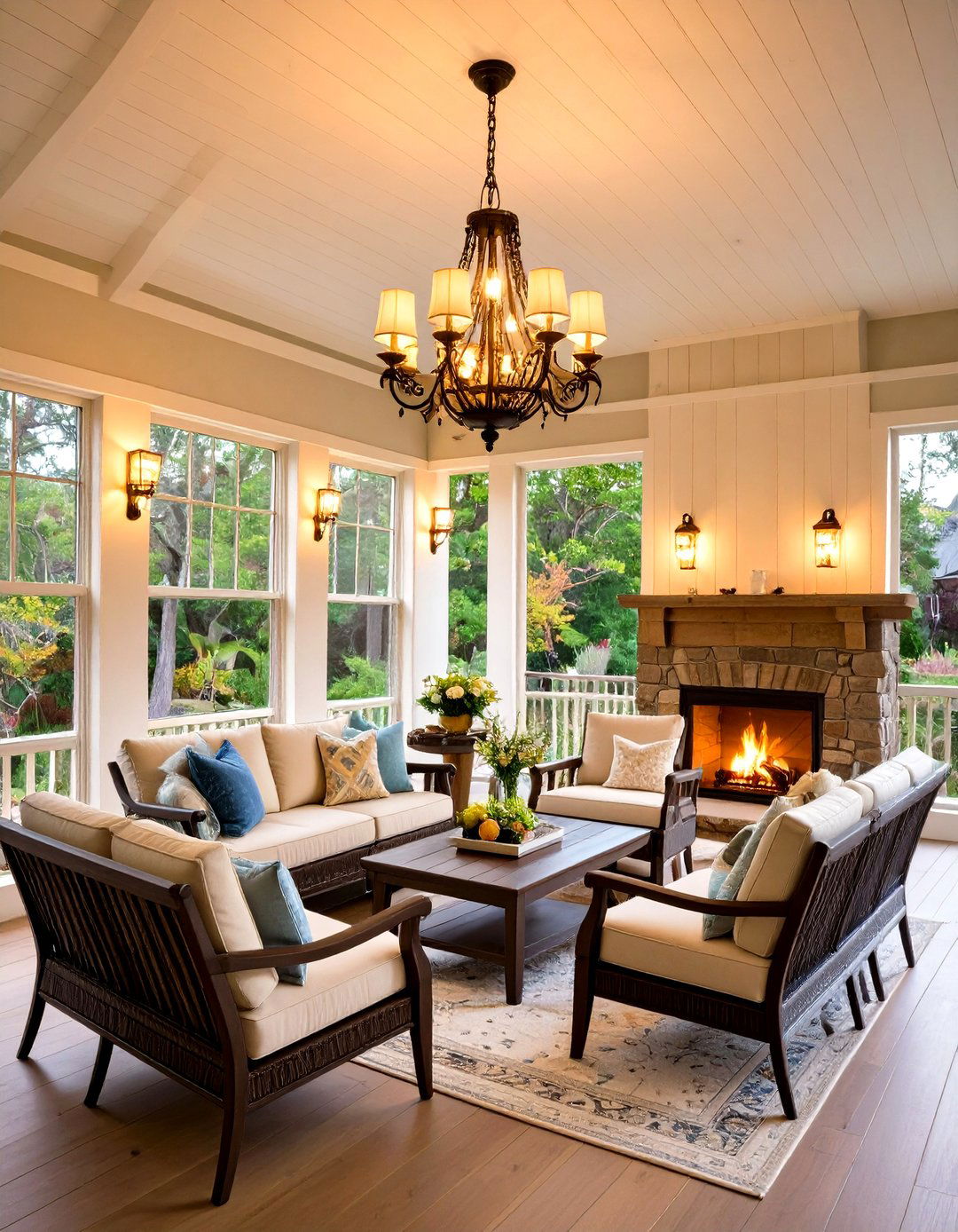 Lighting and Ambiance Chandeliers and Wall Sconces - 20 Screened-in Porch With Fireplace Ideas