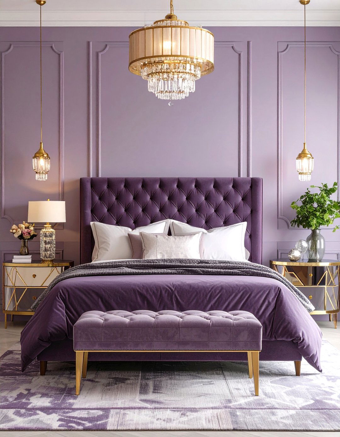 Lilac Bedroom with Art Deco Glamour - 20 Lilac Bedroom Ideas