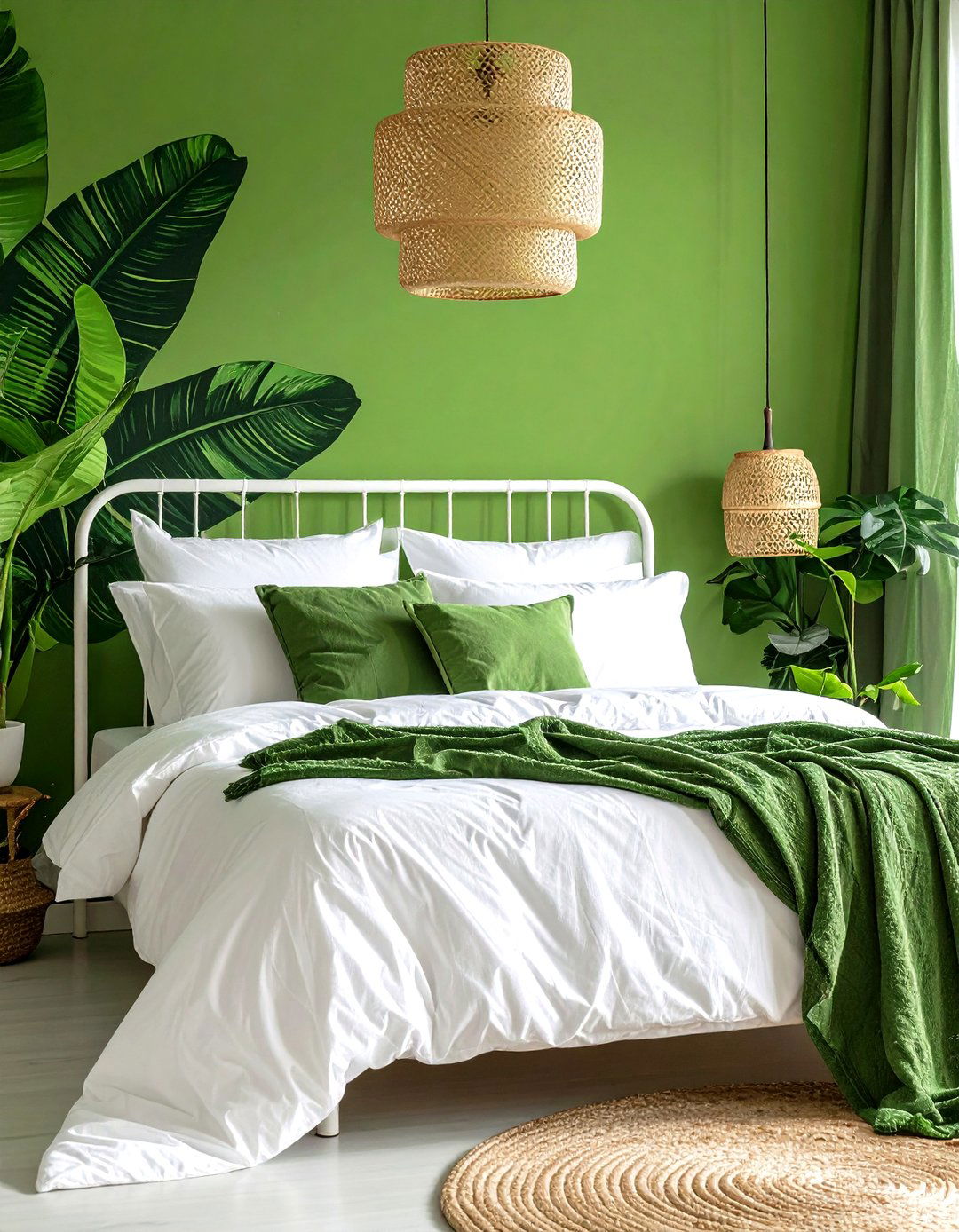 Lime Green Bedroom with Tropical Pattern Energy - 20 Green Bedroom Ideas