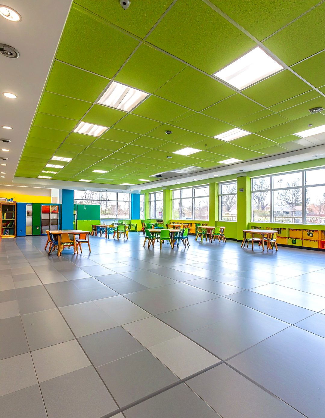 Lime Green Drop Ceiling Energizes a Playroom - 20 Green Ceiling Ideas