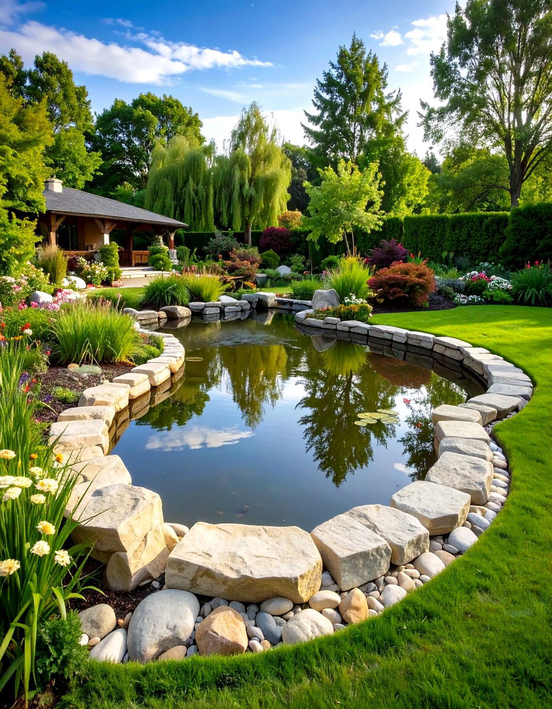 Limestone Carved Pond Edging - 20 Pond Edging Ideas