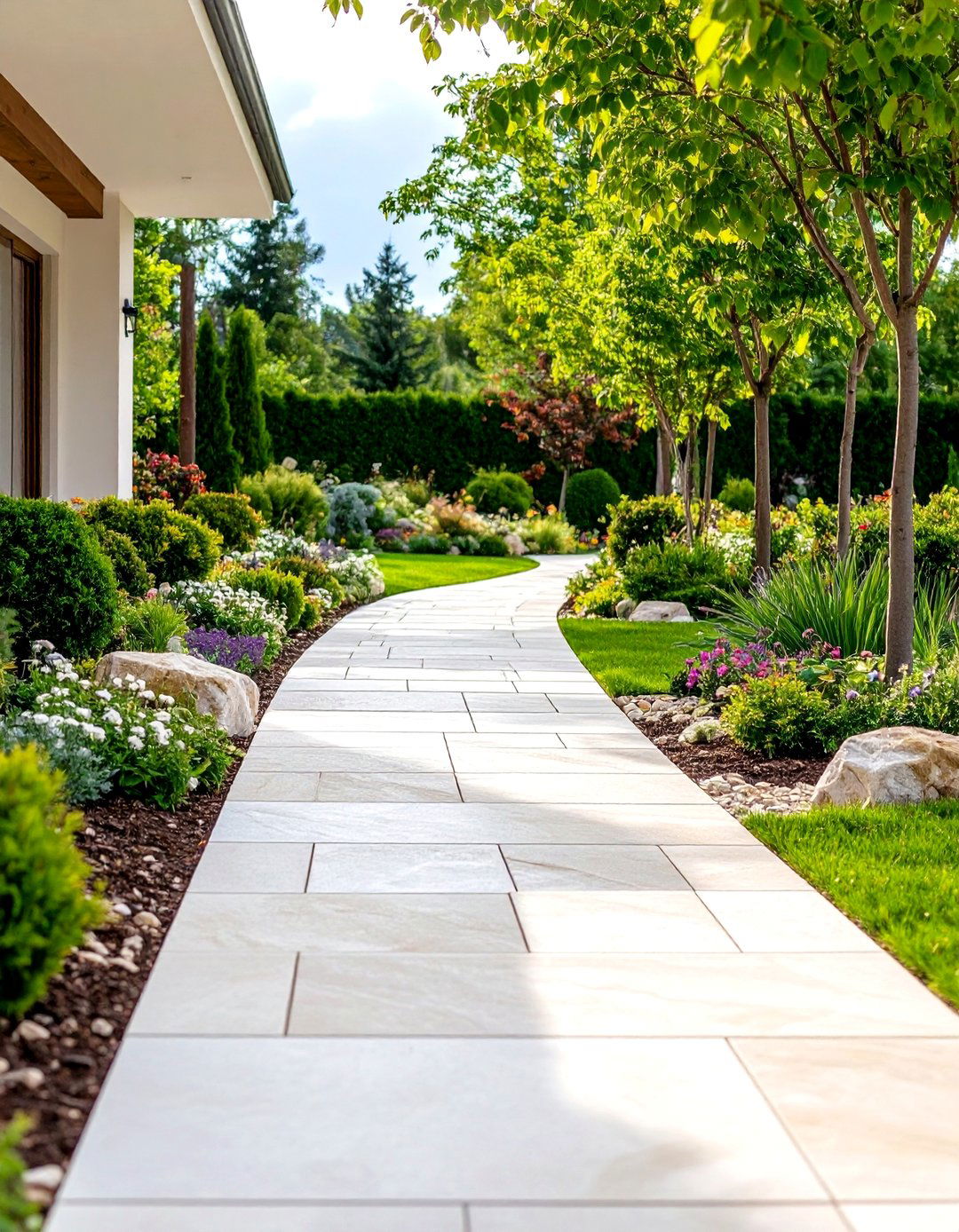 Limestone Garden Path with Clean Lines - 20 Garden Path Ideas