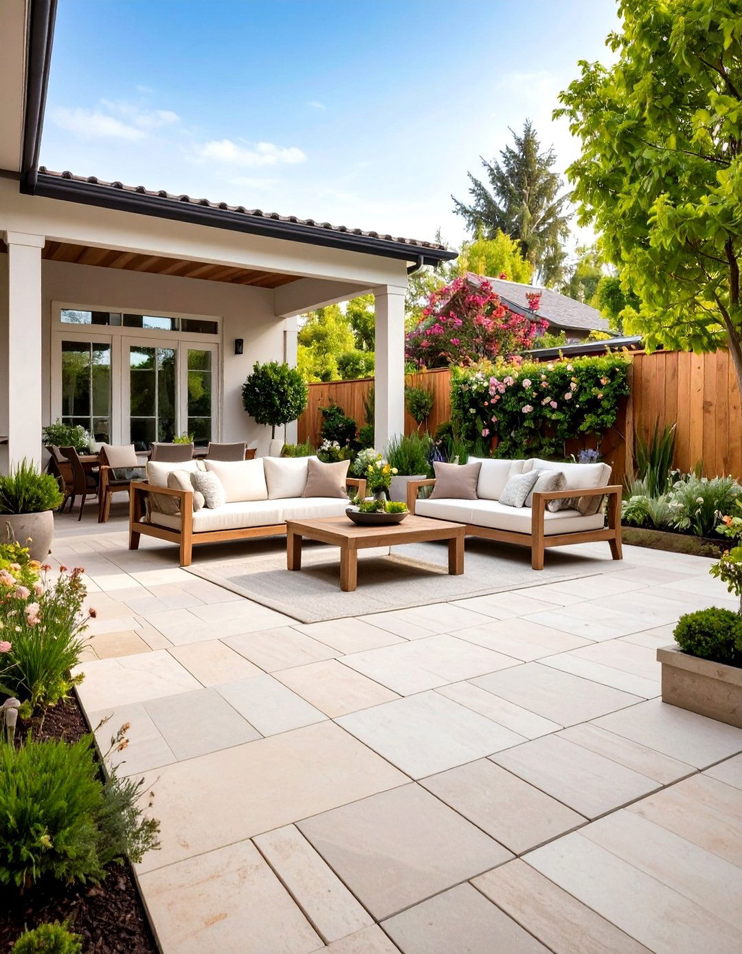 Limestone Paver Patio with Elegant Neutral Tones - 20 Paver Patio Ideas