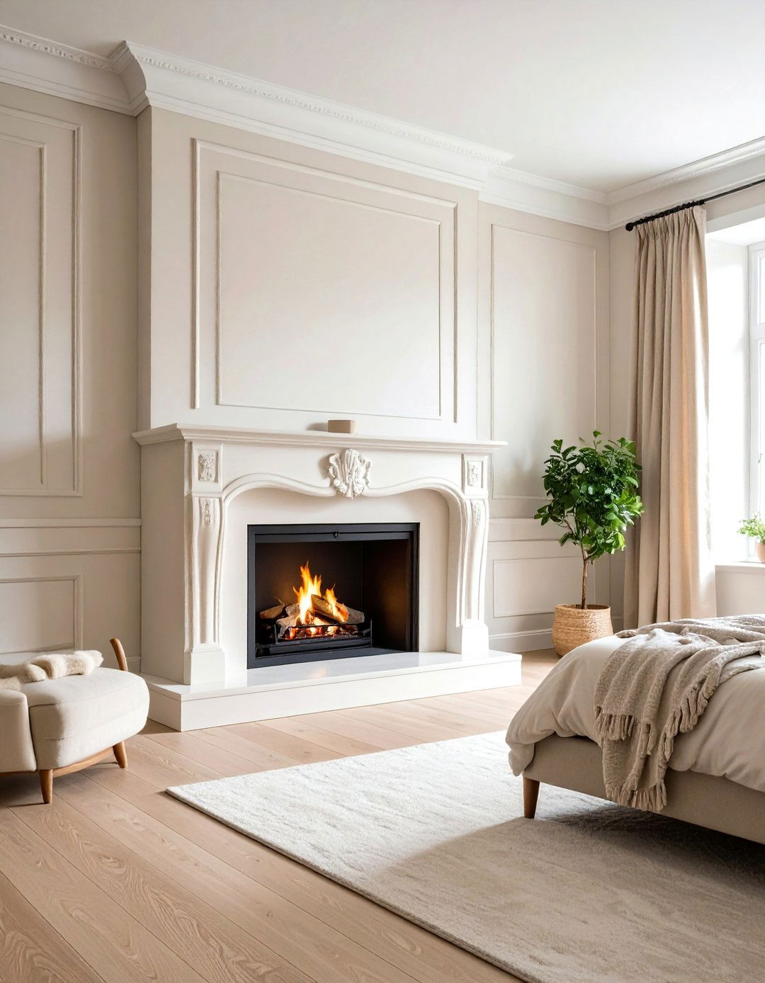 Limewashed Plaster Bedroom Fireplace in Scandinavian Tones - 20 Bedroom Fireplace Ideas