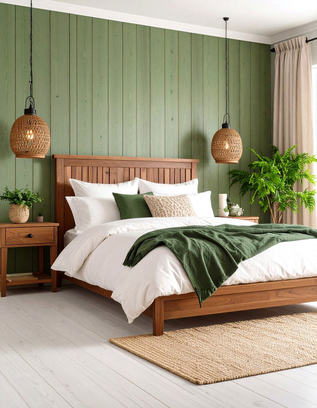 Limewashed Tongue and Groove Cottage Charm - 20 Green Panelling Bedroom Ideas