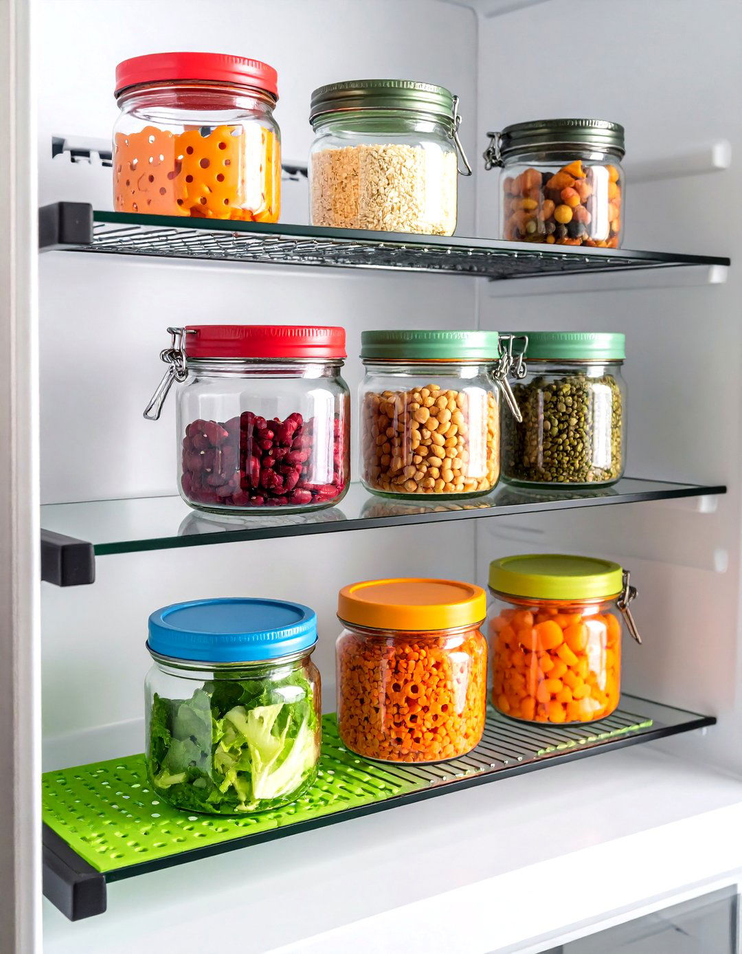 Line Fridge Shelves with Easy Clean Mats - 20 Fridge Organization Ideas