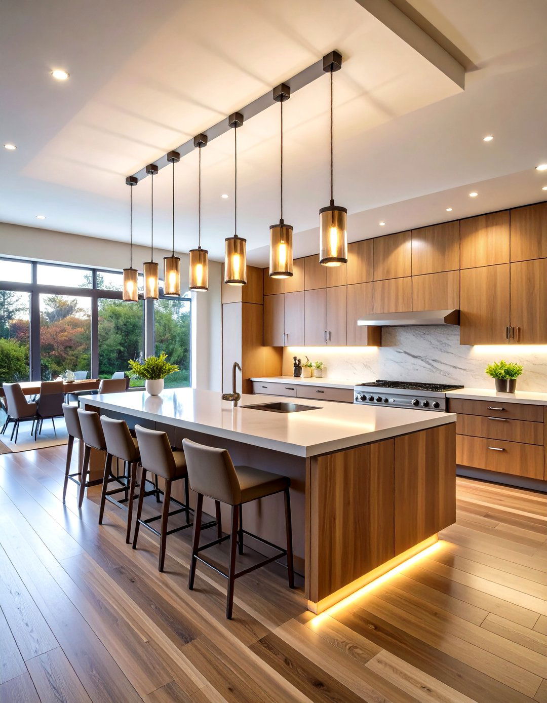 Linear Chandelier Kitchen Island Lighting for Extended Coverage - 20 Kitchen Island Lighting Ideas