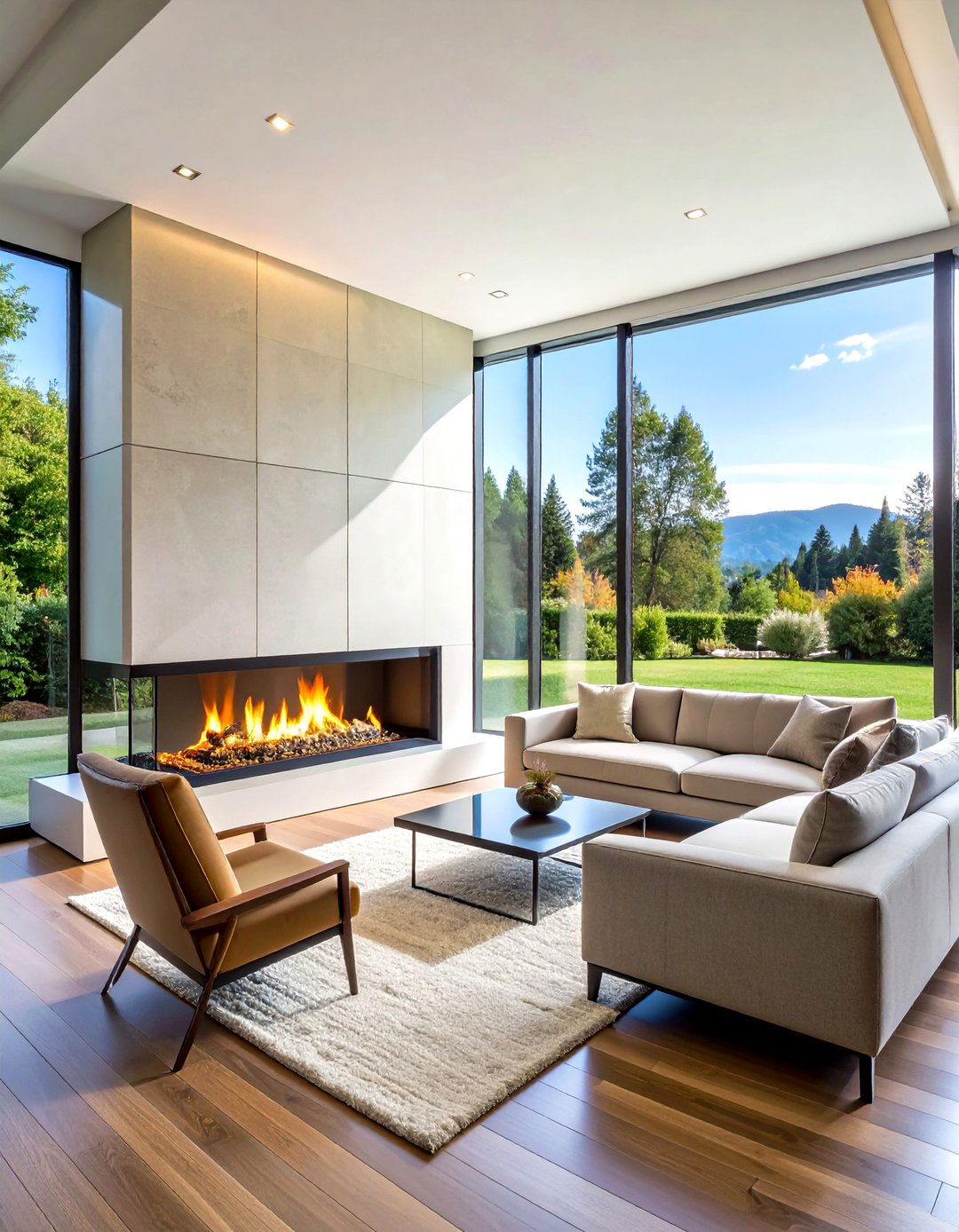 Linear Fireplace with Atmospheric LED Backlighting - 20 linear fireplace ideas