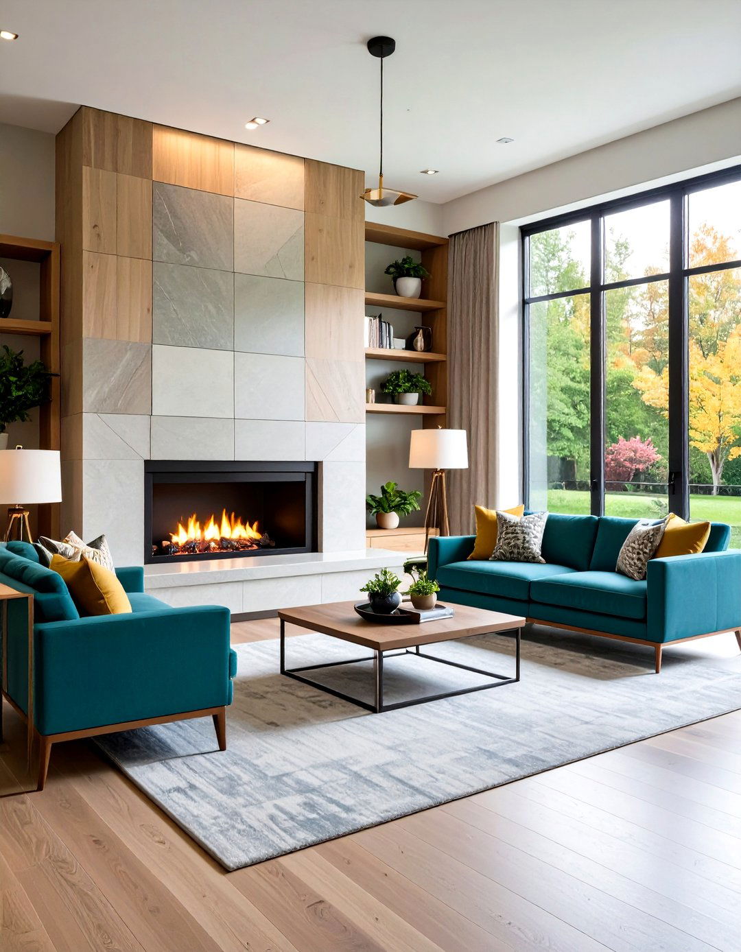 Linear Fireplace with Concrete Surround and Floating Mantel - 20 linear fireplace ideas