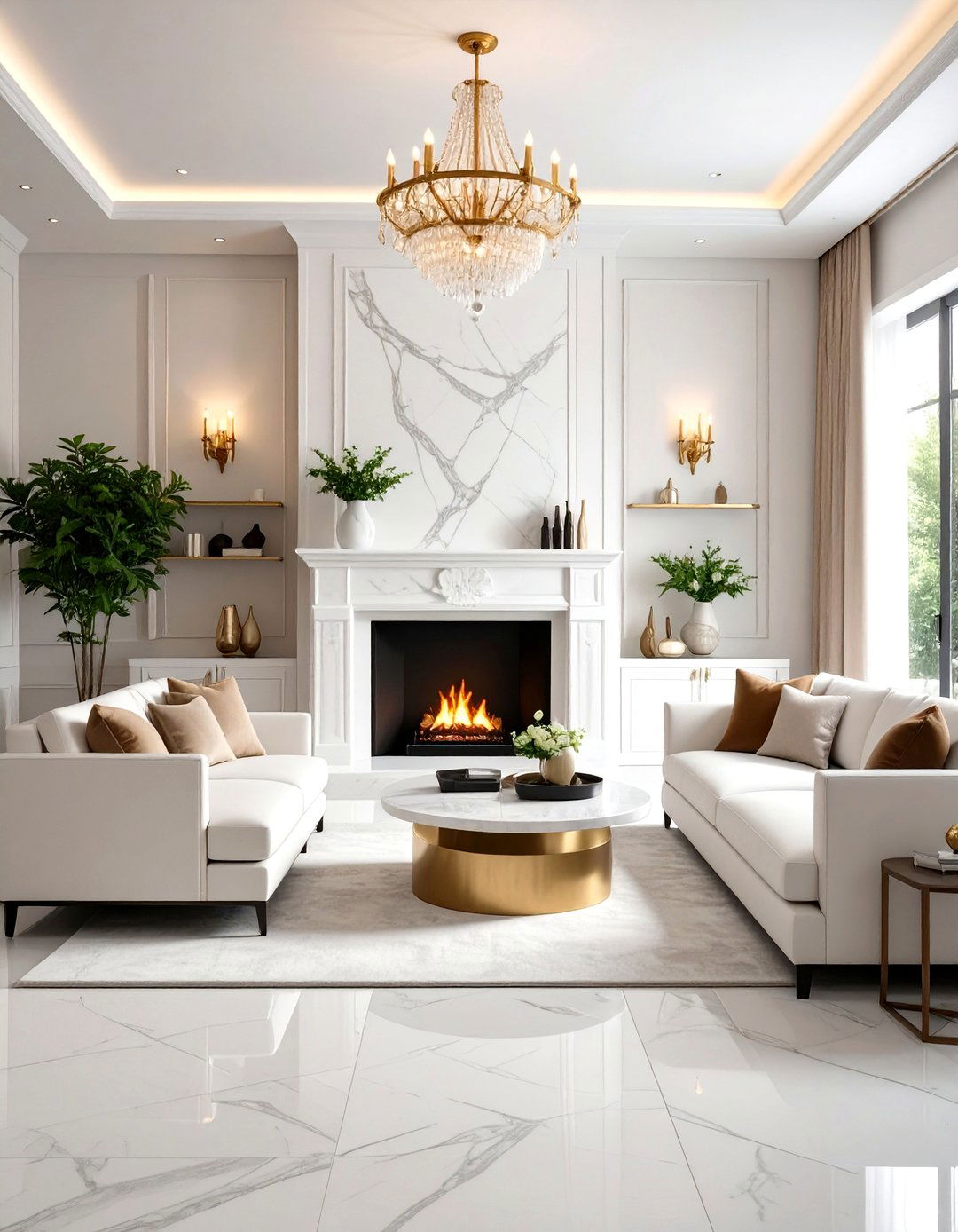 Linear Fireplace with Floor to Ceiling Book Matching - 20 linear fireplace ideas