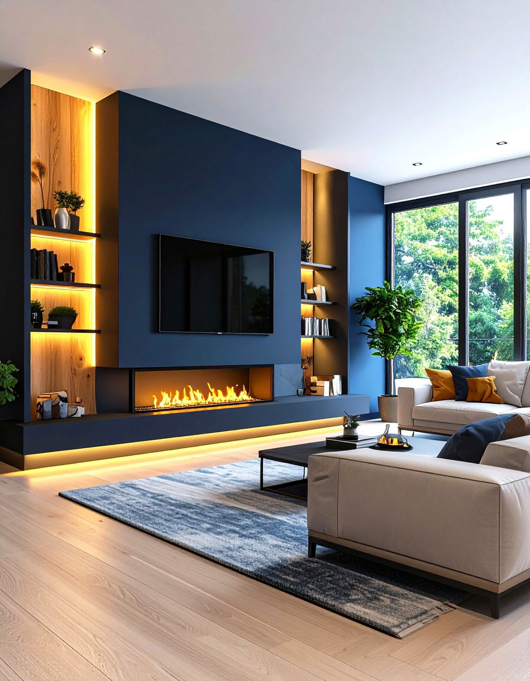 Linear Fireplace with Floor to Ceiling Tile Treatment - 20 Linear Fireplace Ideas With Tv Above