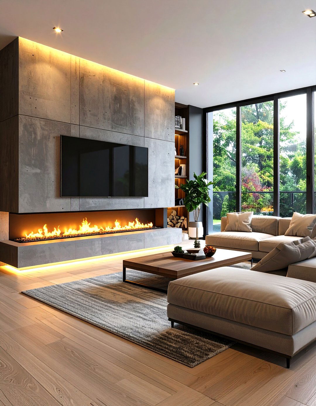 Linear Fireplace with Integrated Wood Storage and Display Nooks - 20 Linear Fireplace Ideas With Tv Above
