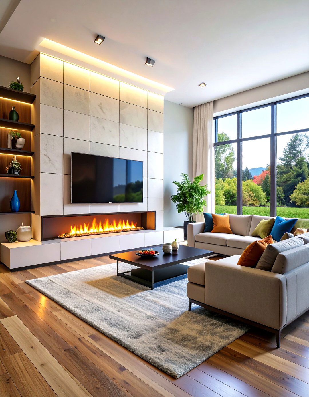 Linear Fireplace with Marble Surround and Luxury Finishes - 20 Linear Fireplace Ideas With Tv Above