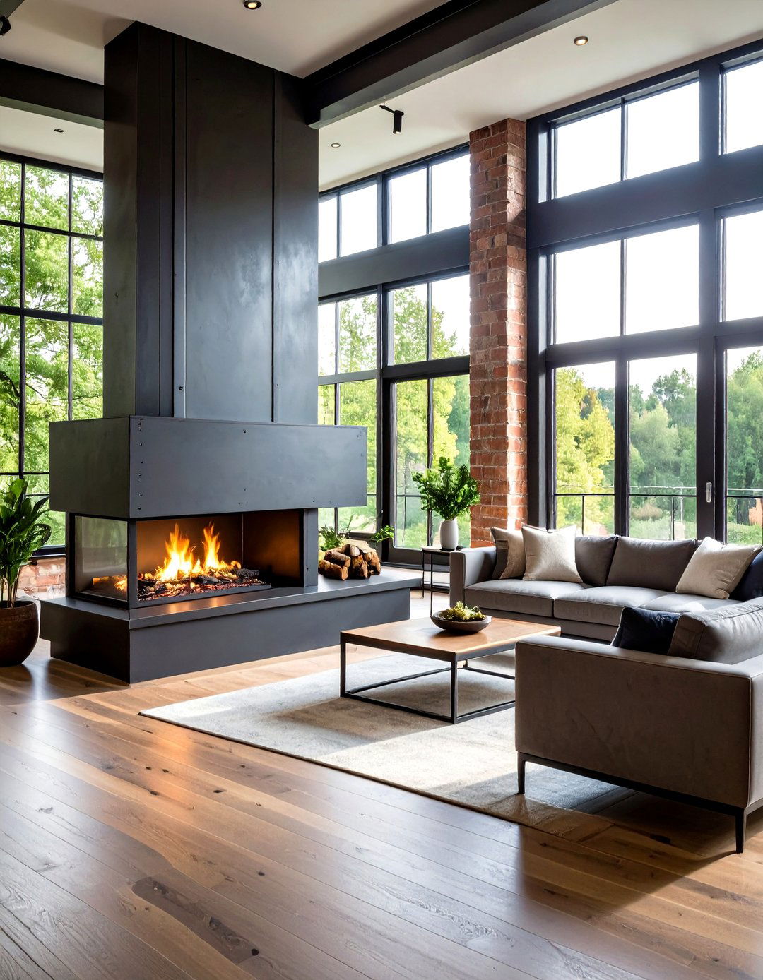 Linear Fireplace with Mixed Material Geometric Surround - 20 linear fireplace ideas