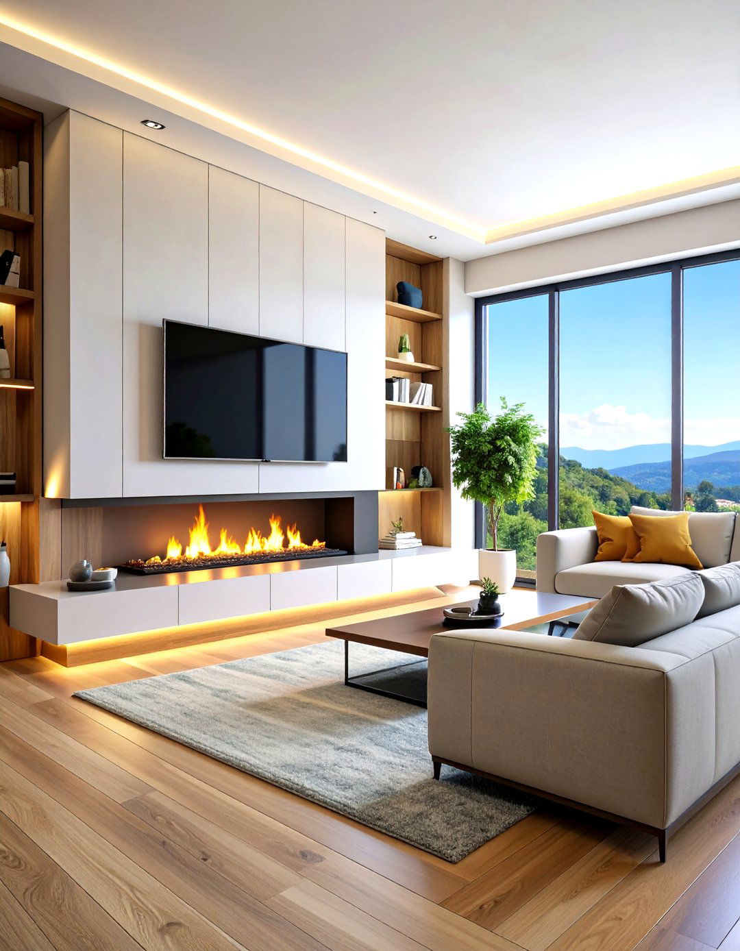 Linear Fireplace with Symmetrical Built In Bookcases - 20 Linear Fireplace Ideas With Tv Above