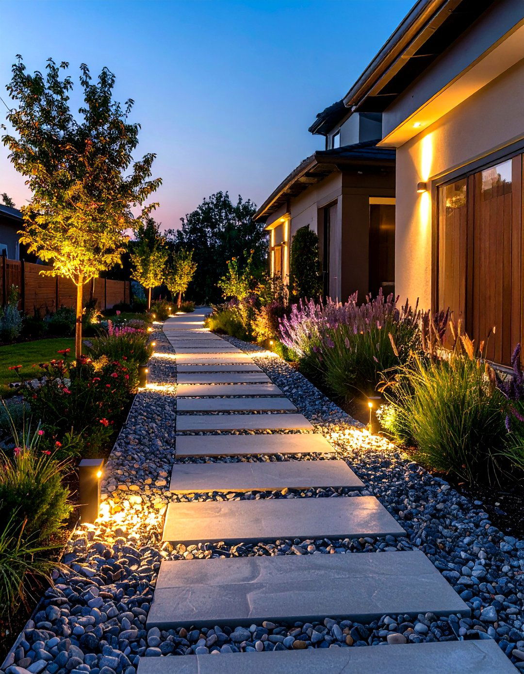 Linear Flagstone Walkway with Decorative Gravel Joints - 20 Flagstone Walkway Ideas
