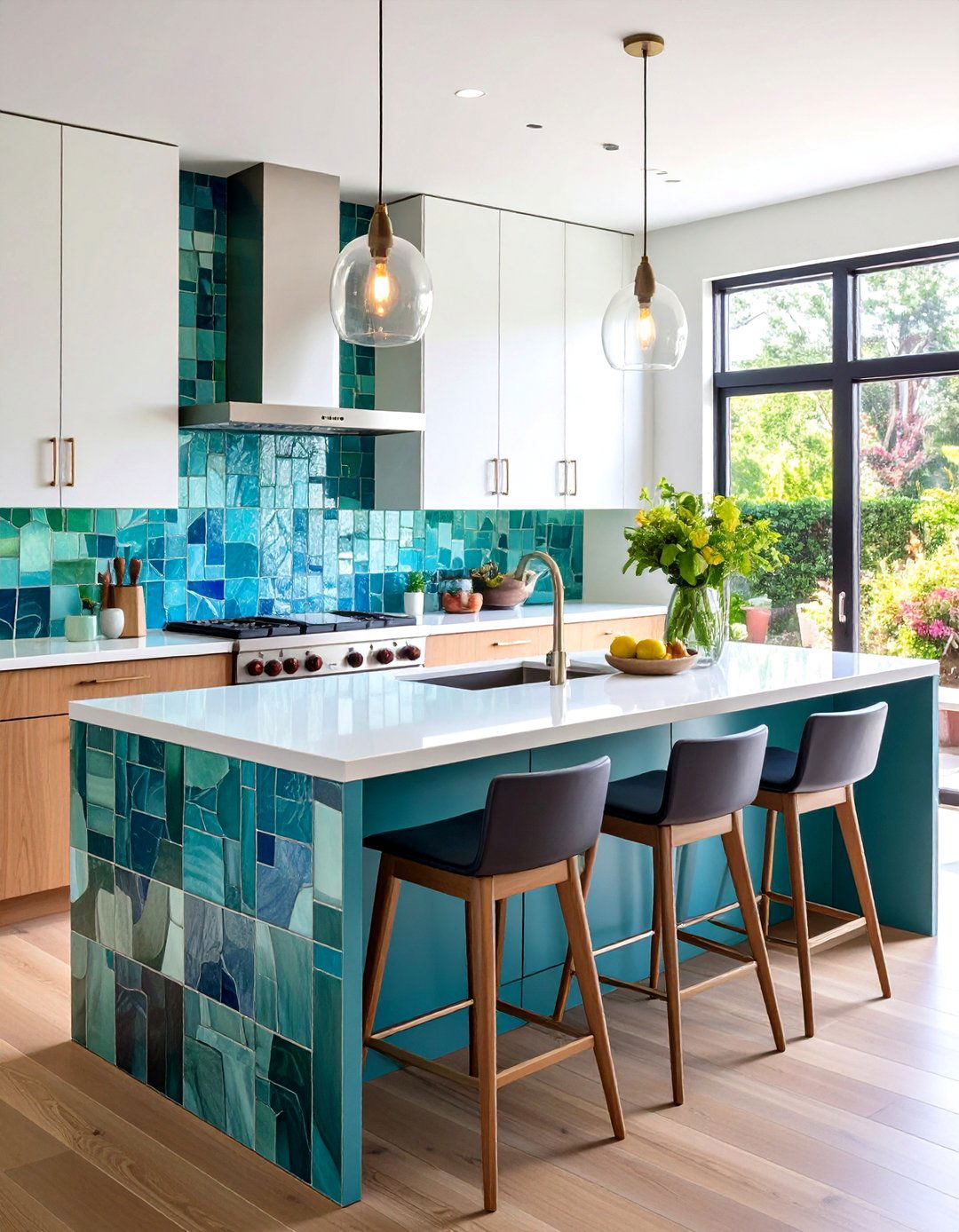 Linear Kitchen Backsplash Mosaic with Waterfall Pattern - 20 Kitchen Backsplash Ideas