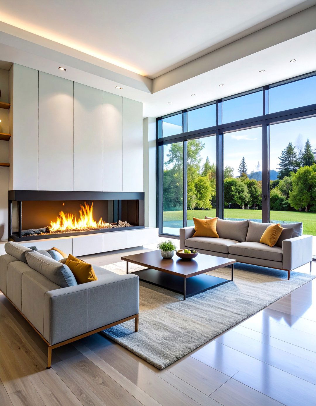 Linear Minimalist Living Room Fireplace - 20 Living Room Fireplace Ideas