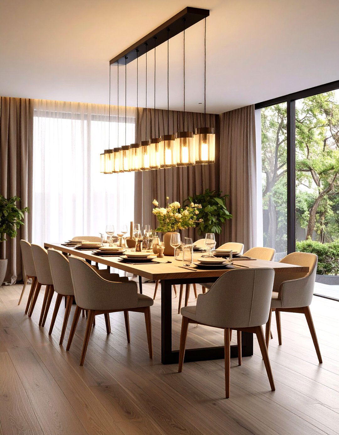 Linear Suspension Lamp for Rectangular Tables - 20 Dining Room Lighting Ideas