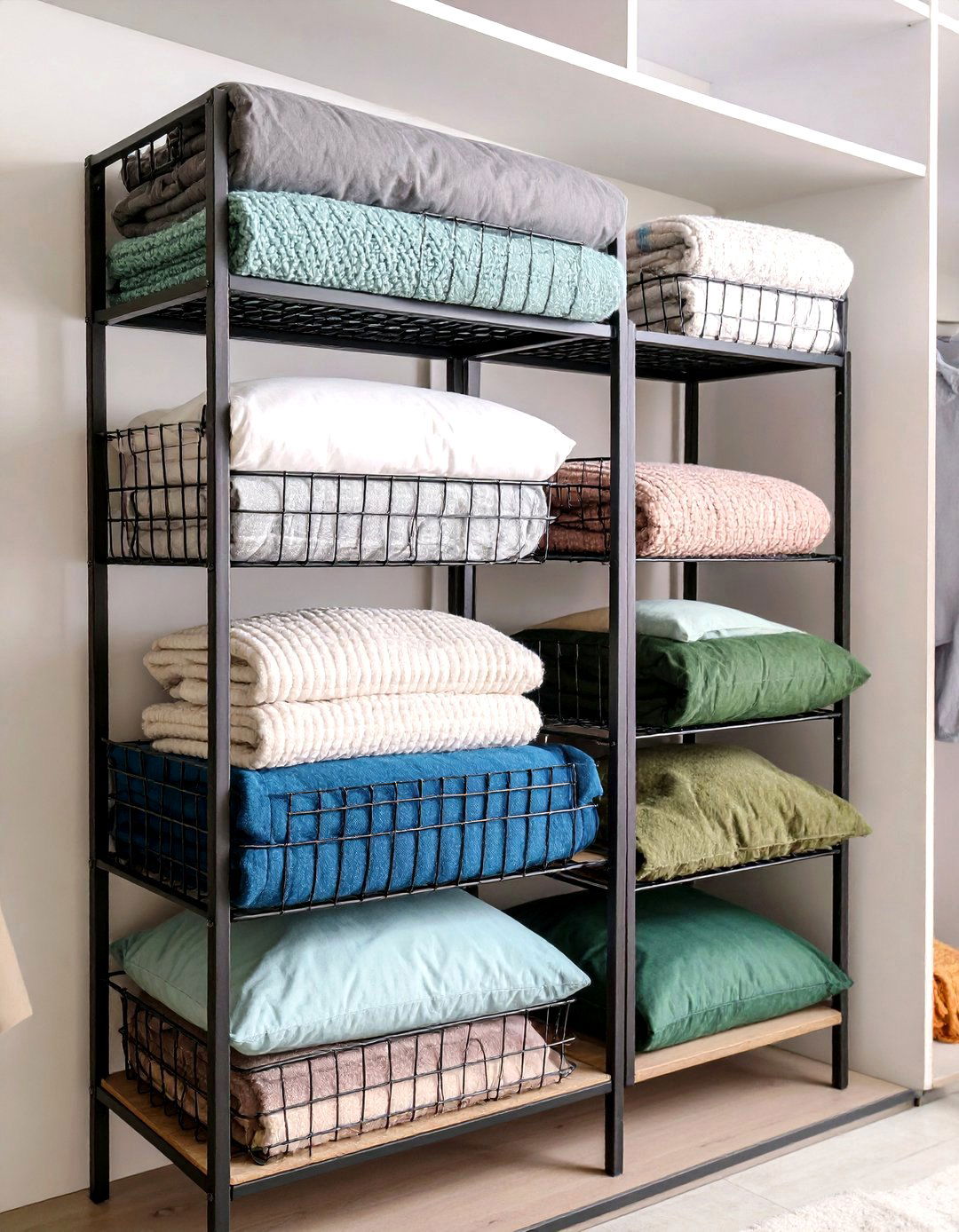 Linen Cabinet With Adjustable Shelves Dedicates Space to Bedding - 20 Bedding Storage Ideas