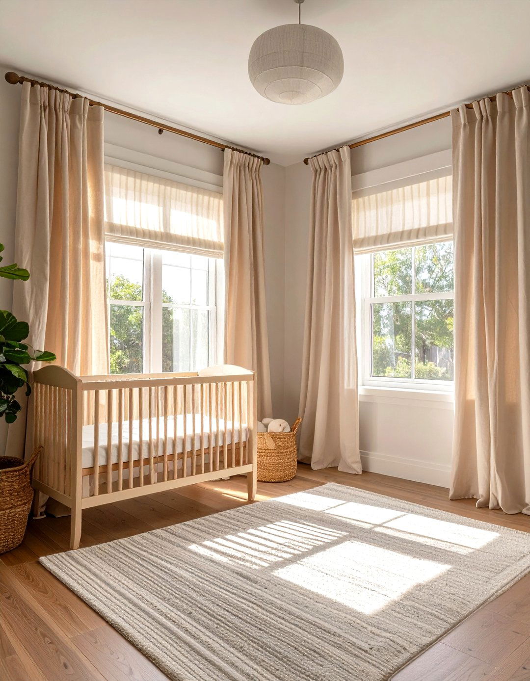 Linen Drapes and Roman Shades Control Light Gently - 20 Farmhouse Nursery Ideas