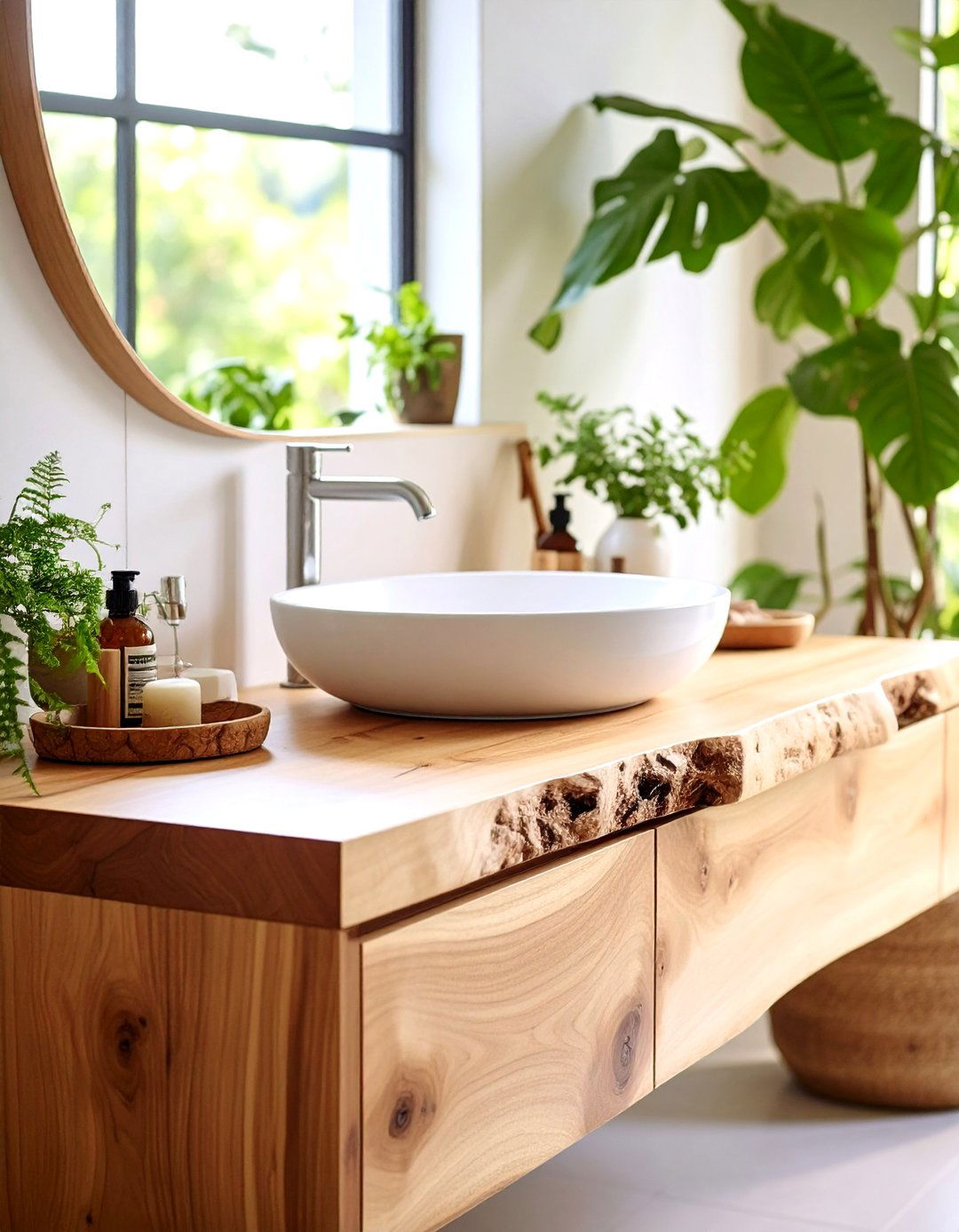 Live Edge Countertop Lends Organic Flow to the Bathroom - 20 Earthy Bathroom Ideas