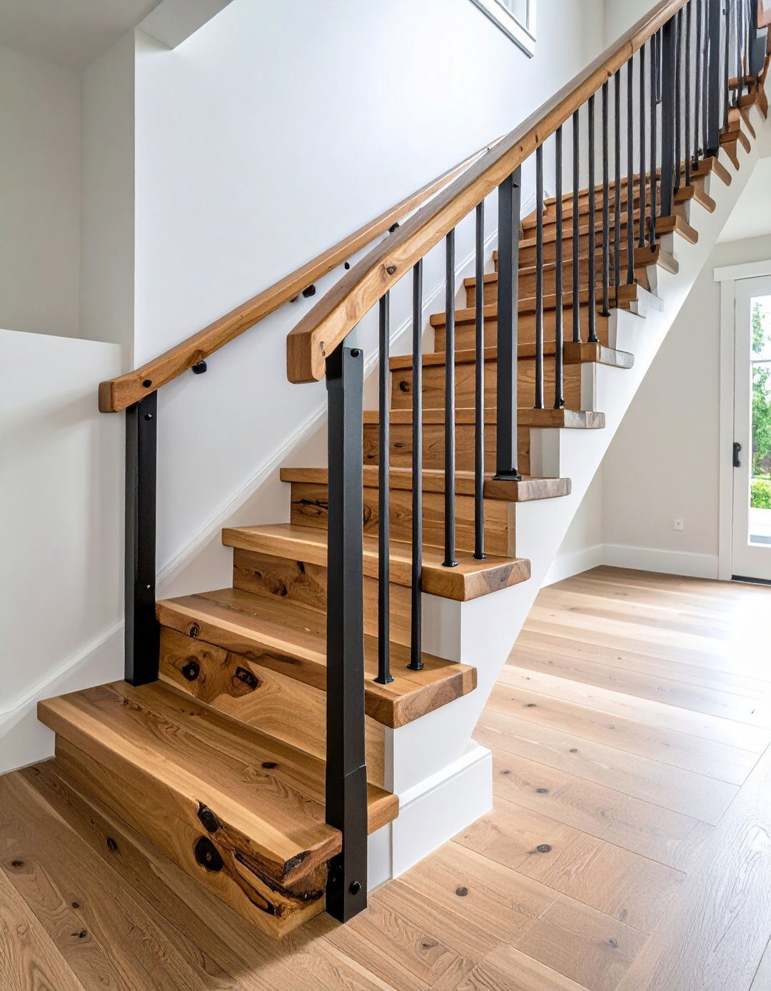 Live Edge Slab Handrail Statement - 20 Farmhouse Rustic Stair Railing Ideas