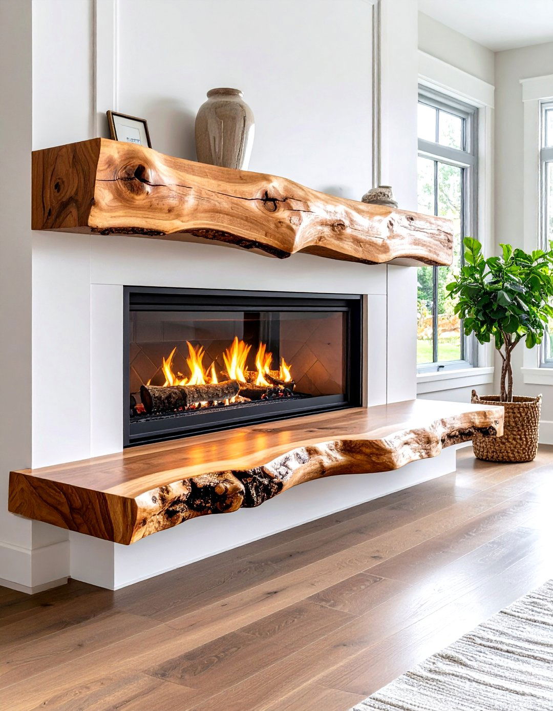 Live Edge Wood Mantel Cabin Fireplace - 20 Cabin Fireplace Ideas