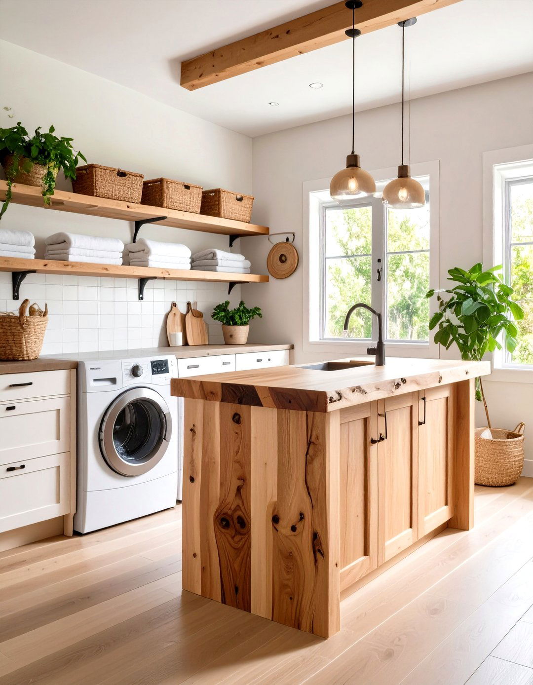 Live Edge Wood Slab Laundry Room Countertop - 20 Laundry Room Countertop Ideas