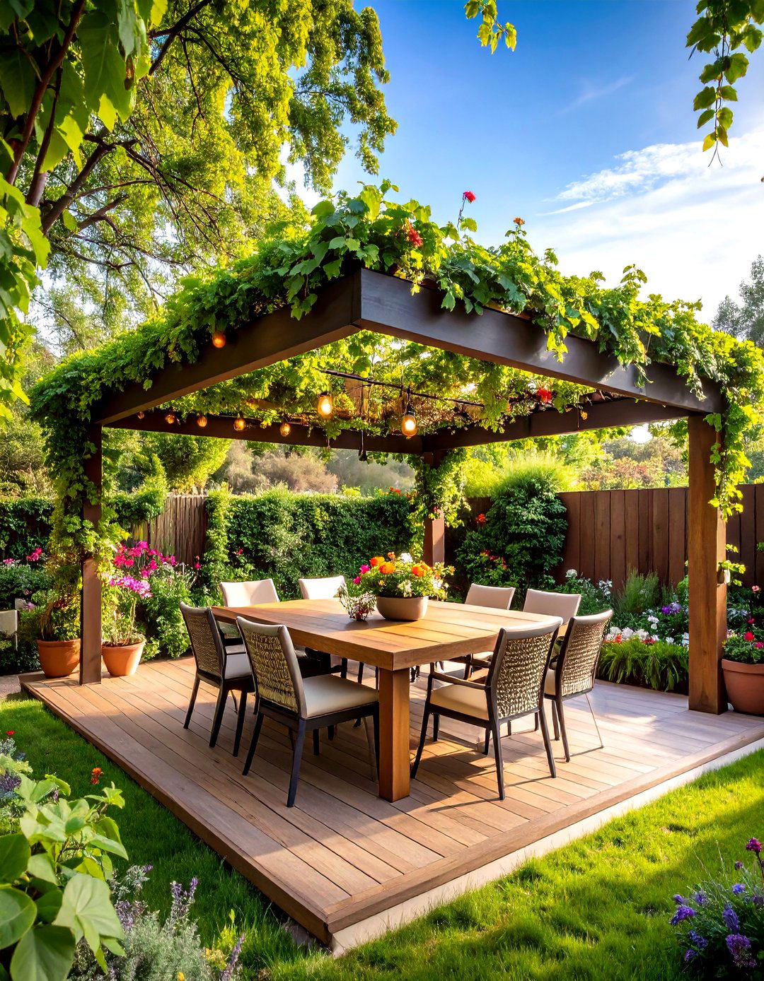 Living Green Pergola Roof with Climbing Vines - 20 Pergola Roof Ideas