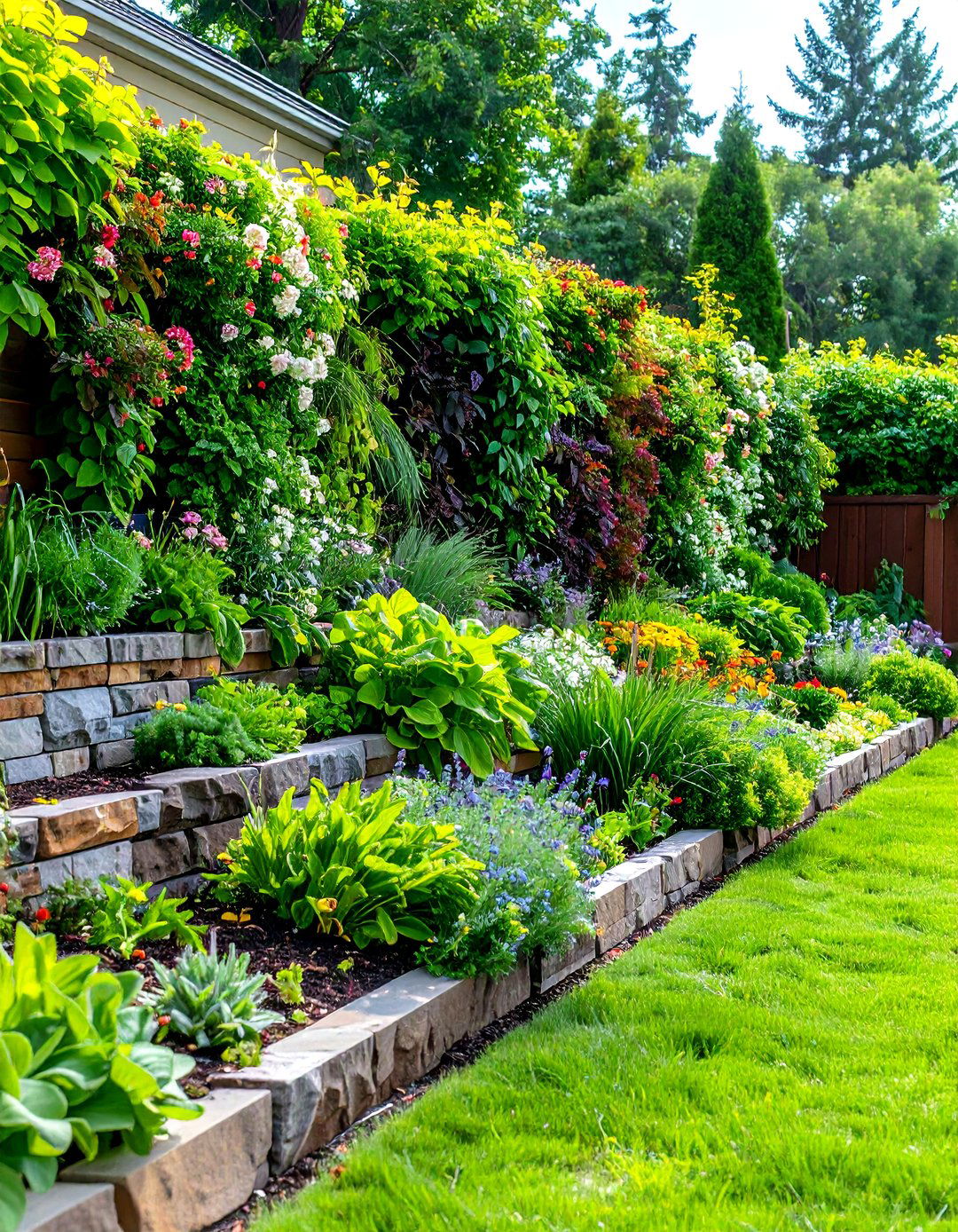 Living Green Retaining Wall Garden - 20 Retaining Wall Ideas for Sloped Backyard