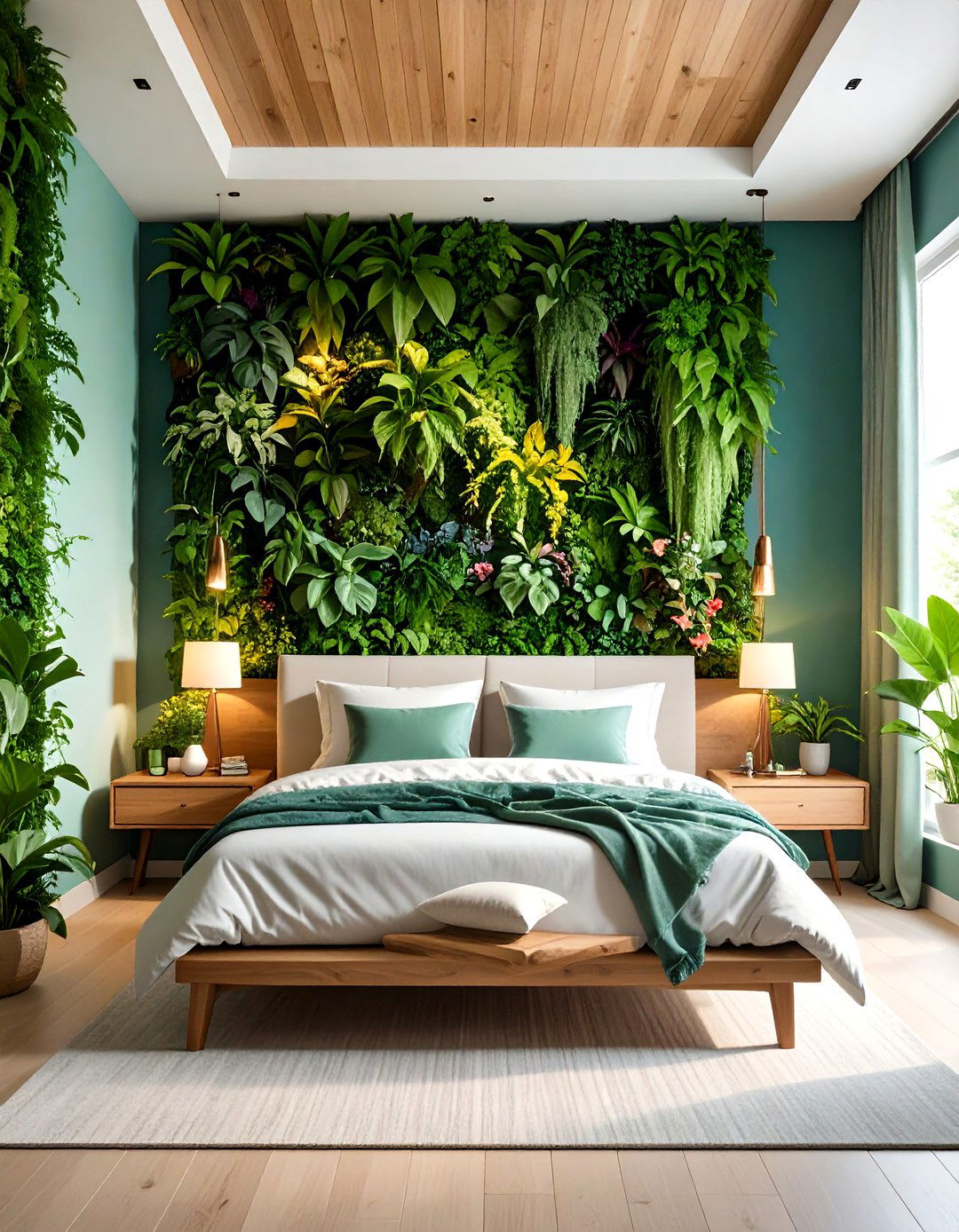 Living Green Wall Earthy Bedroom with Biophilic Design - 20 earthy bedroom ideas