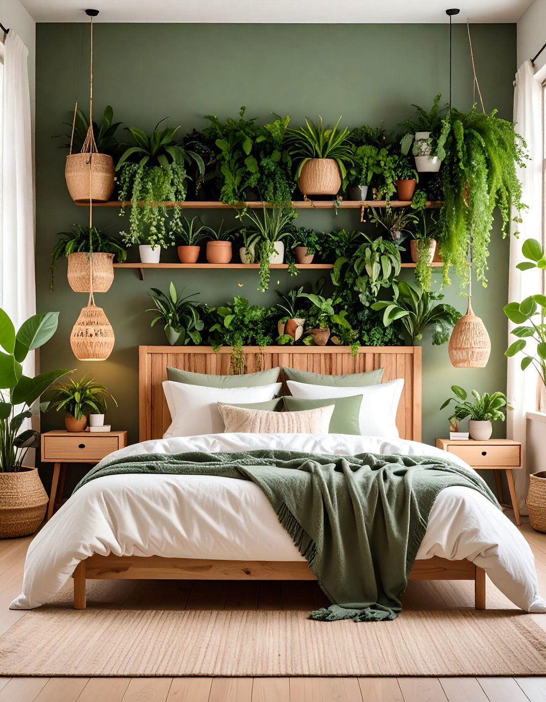 Living Plant Wall Boho Bedroom Feature - 20 Colorful Boho Bedroom Ideas