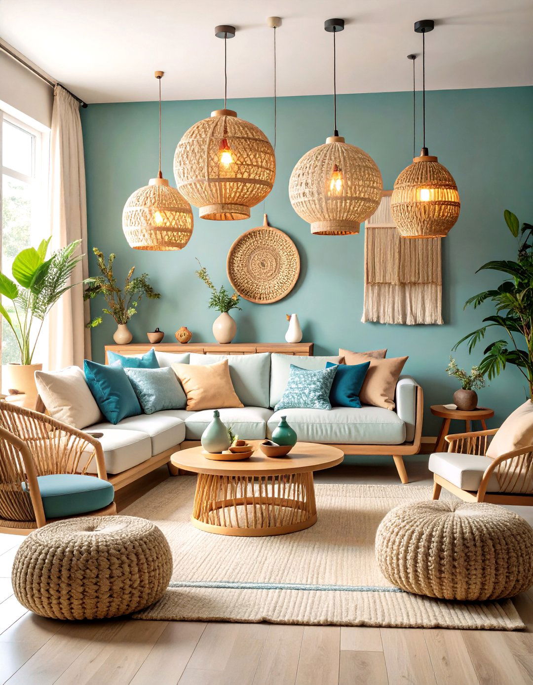 Living Room Biophilic Natural Material Lighting - 20 Living Room Lighting Ideas
