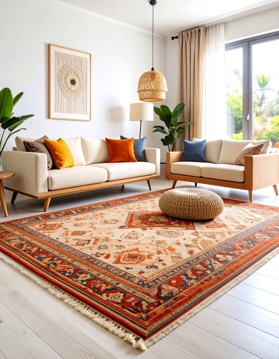 Living Room Carpet Featuring Warm Terracotta Tones - 20 Living Room Carpet Ideas
