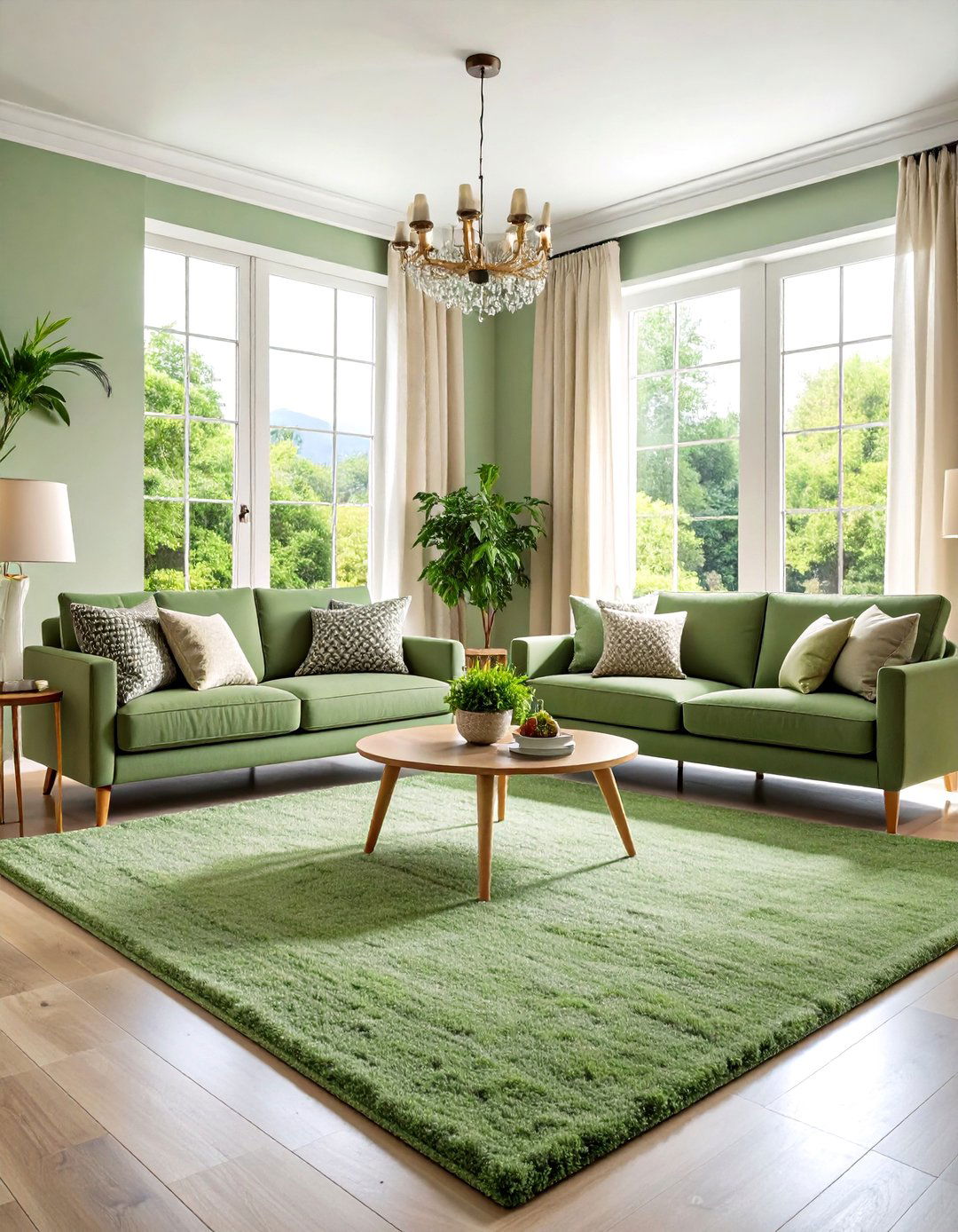 Living Room Carpet in Calming Sage Green Tones - 20 Living Room Carpet Ideas