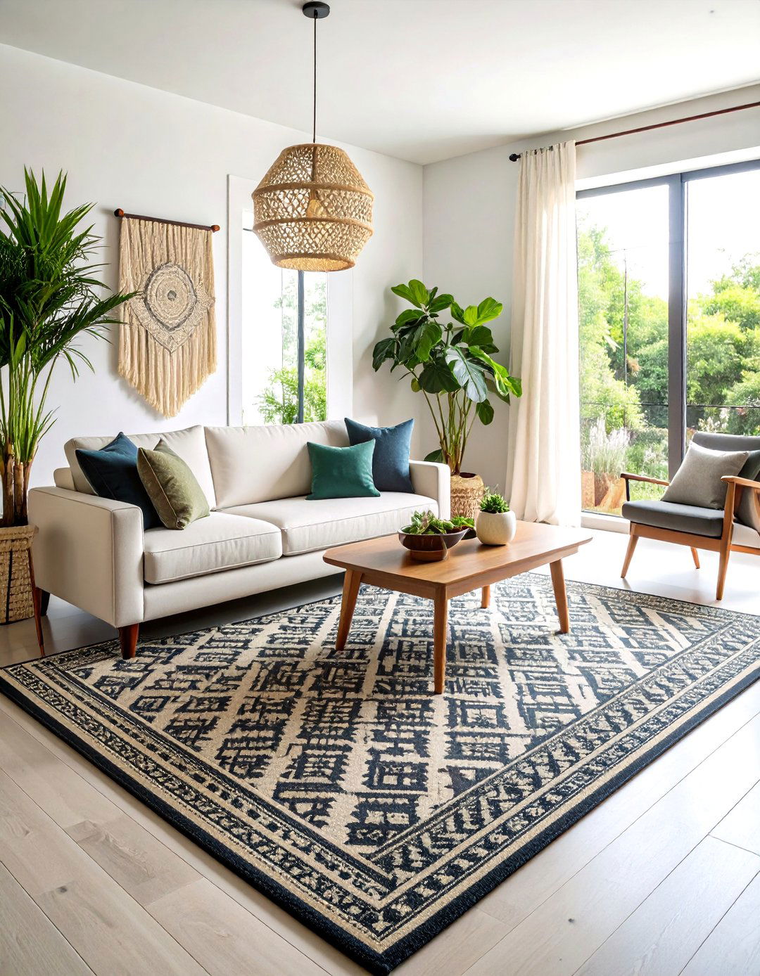 Living Room Carpet in Sophisticated Black and White Patterns - 20 Living Room Carpet Ideas