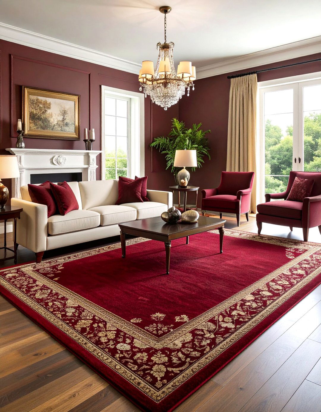 Living Room Carpet in Sumptuous Burgundy Wine Tones - 20 Living Room Carpet Ideas