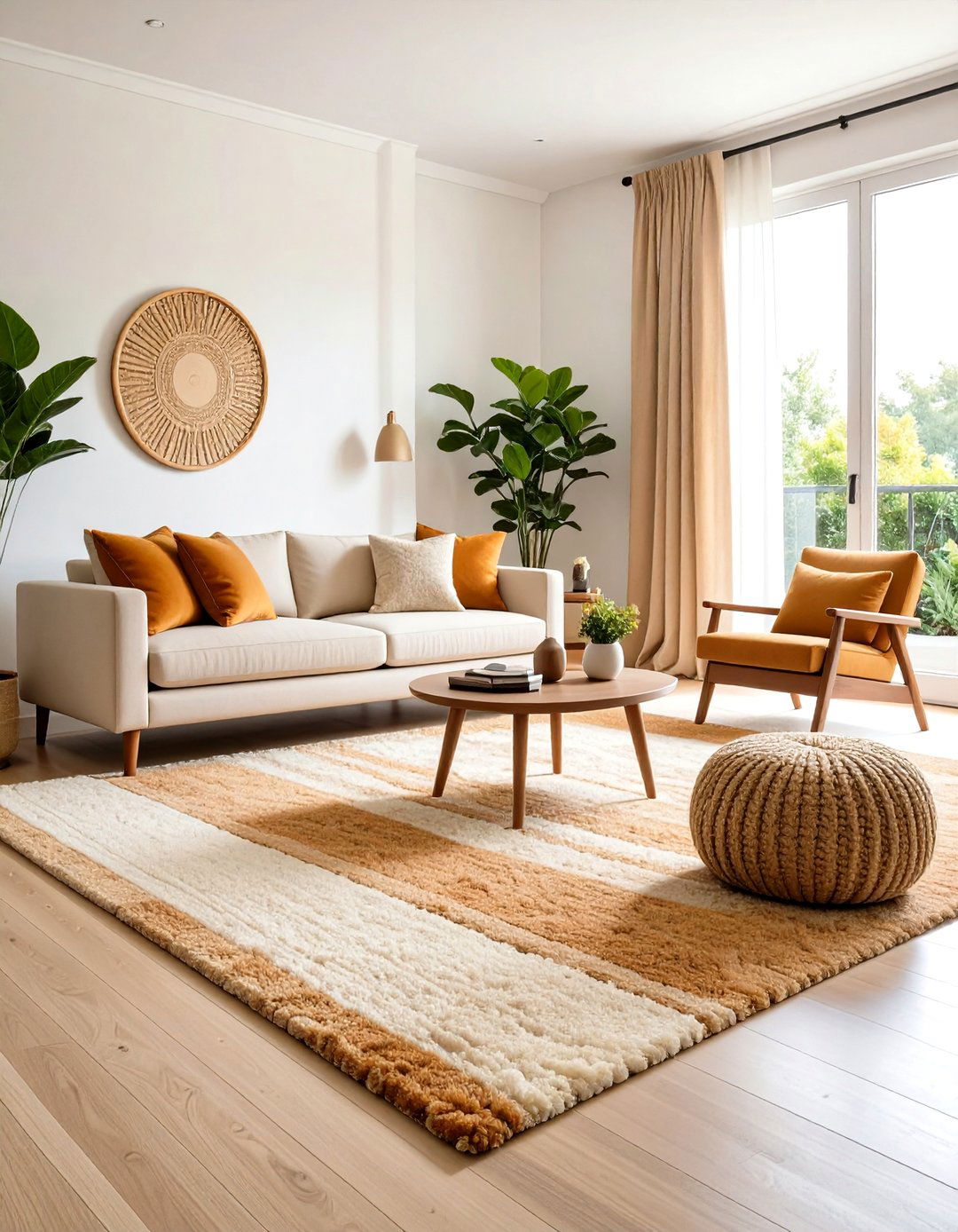 Living Room Carpet in Warm Caramel and Cream Tones - 20 Living Room Carpet Ideas