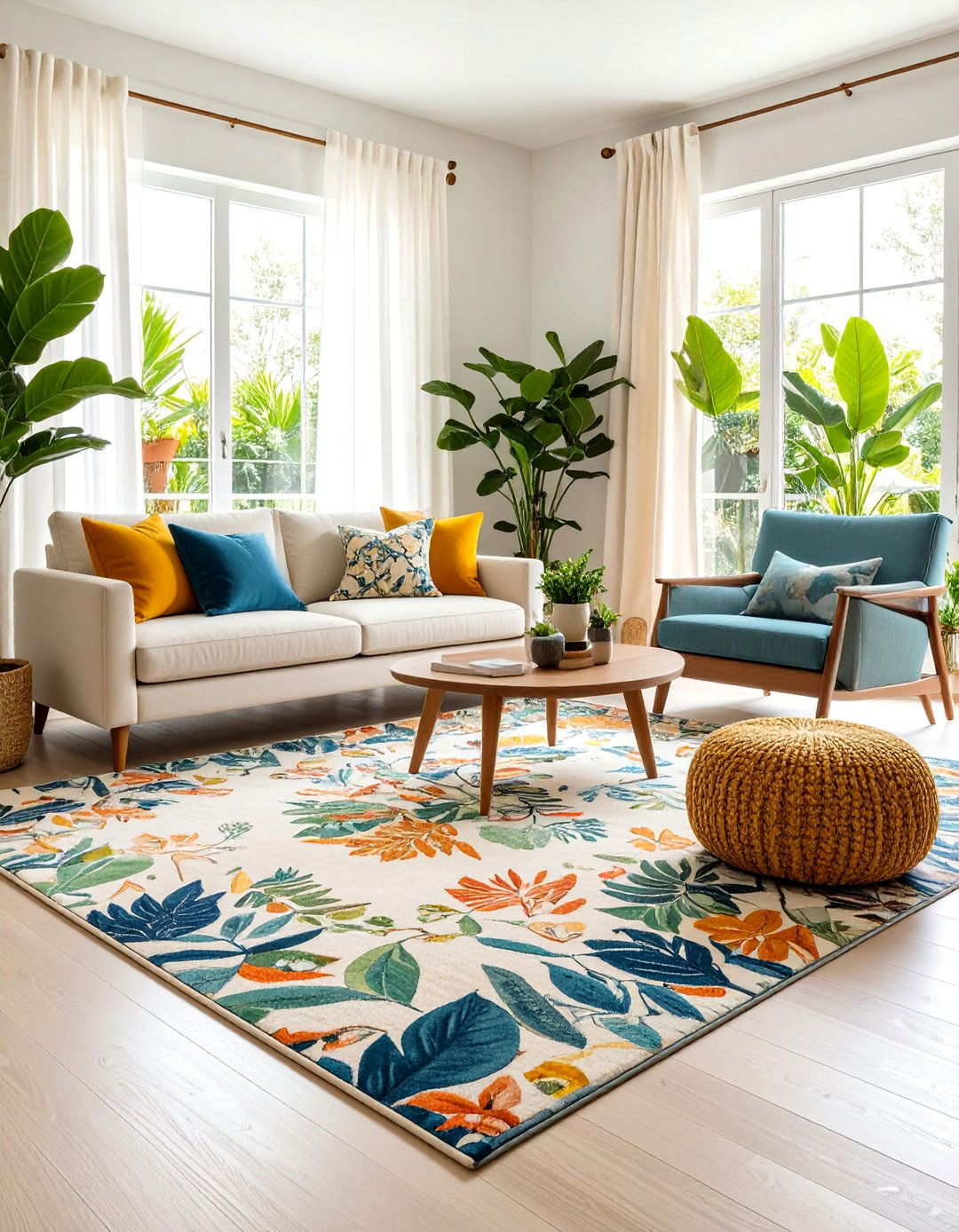Living Room Carpet with Botanical Nature Inspired Patterns - 20 Living Room Carpet Ideas