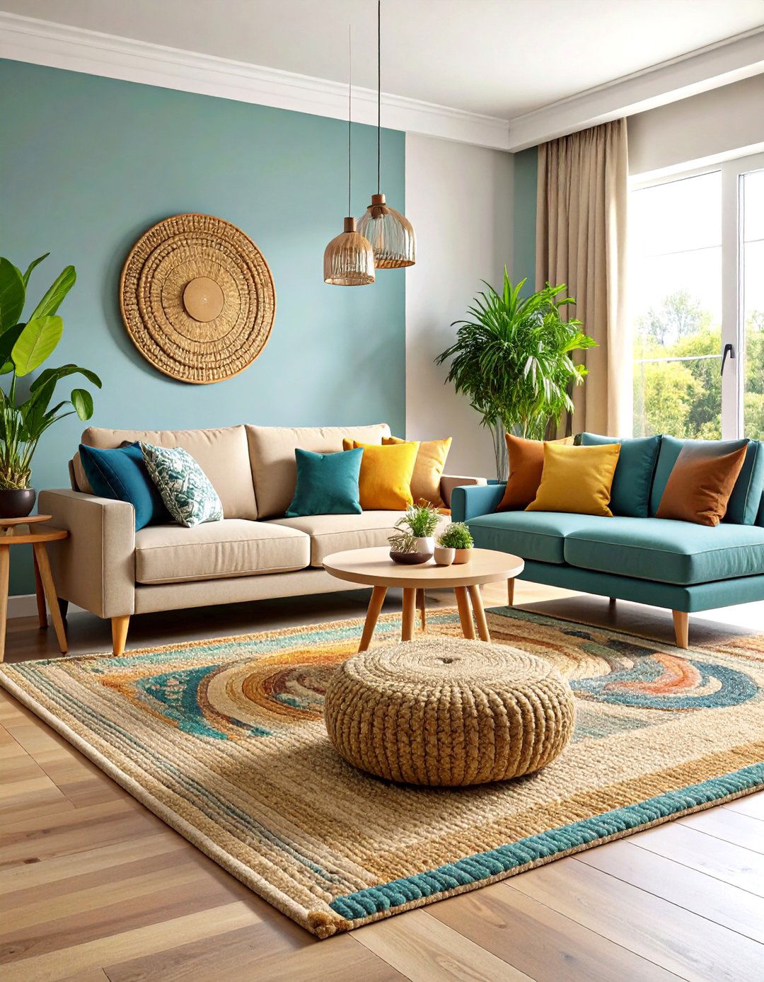 Living Room Carpet with Layered Natural Fiber Design - 20 Living Room Carpet Ideas