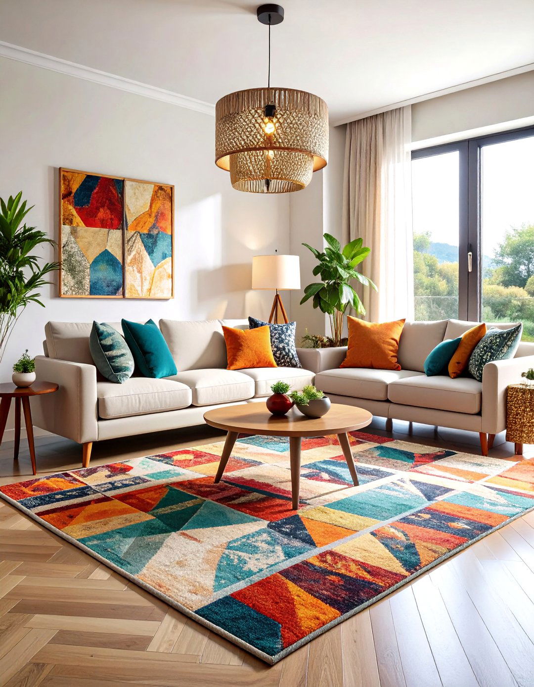 Living Room Carpet with Modern Abstract Artistic Design - 20 Living Room Carpet Ideas