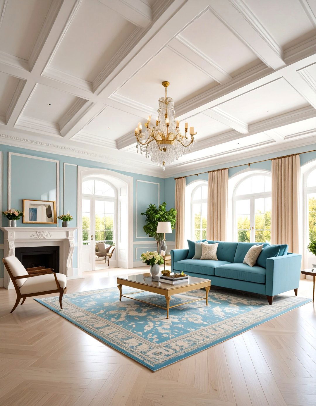 Living Room Ceiling with Classic Coffered Design - 20 Living Room Ceiling Ideas