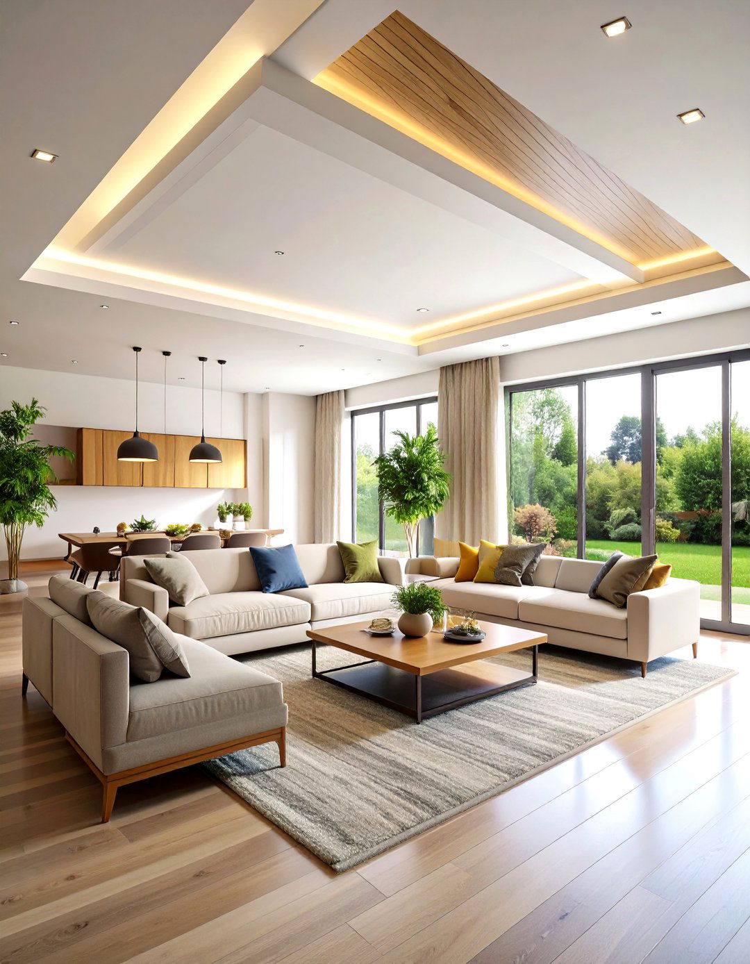 Living Room Ceiling with Dropped Soffit Design - 20 Living Room Ceiling Ideas