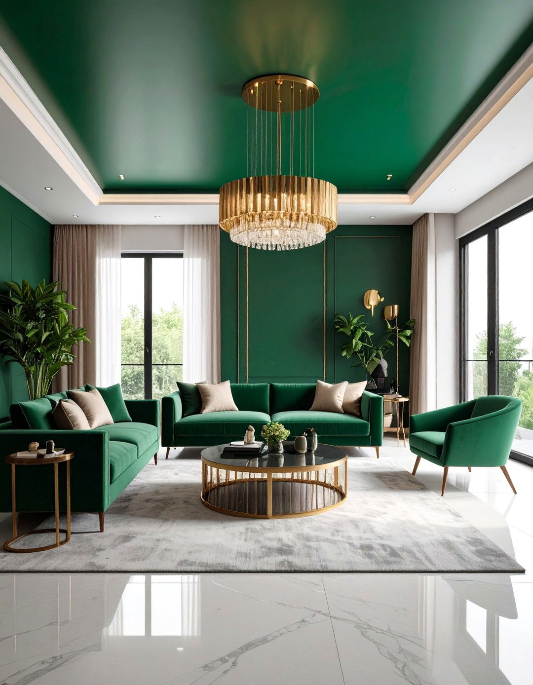 Living Room Ceiling with Painted Statement Color - 20 Living Room Ceiling Ideas