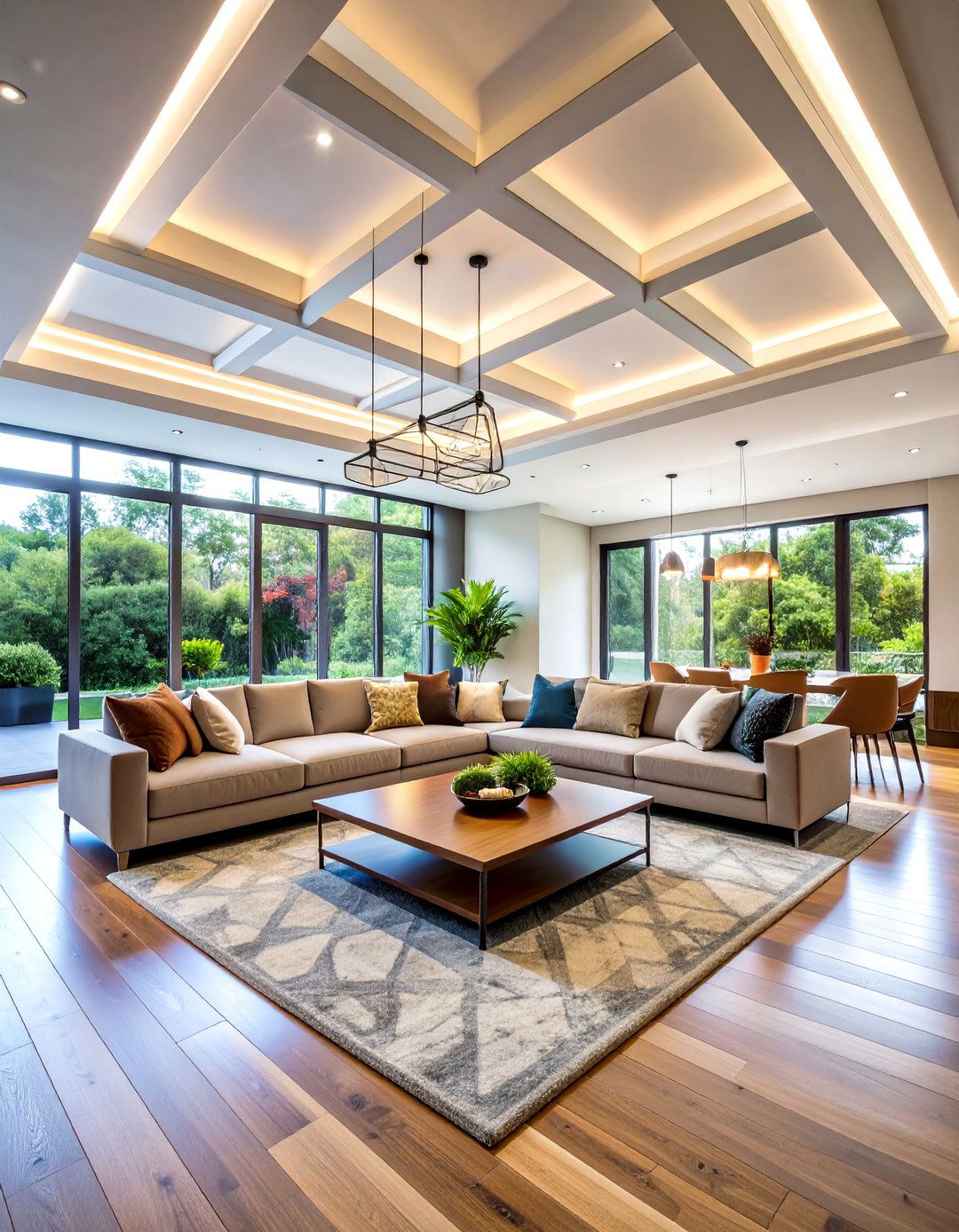 Living Room Ceiling with Recessed Lighting Grid System - 20 Living Room Ceiling Ideas